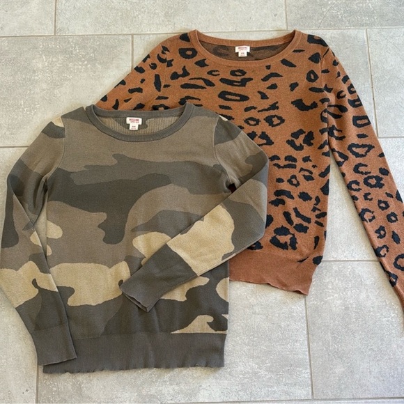 Mossimo Leopard Camouflage Knit Sweaters Sz M Crew Green Brown Black - Picture 1 of 14